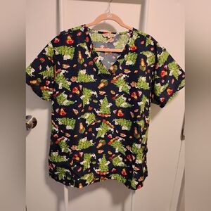 Gabby Brooke Christmas Cat Print Scrub Top, Size 2XL
